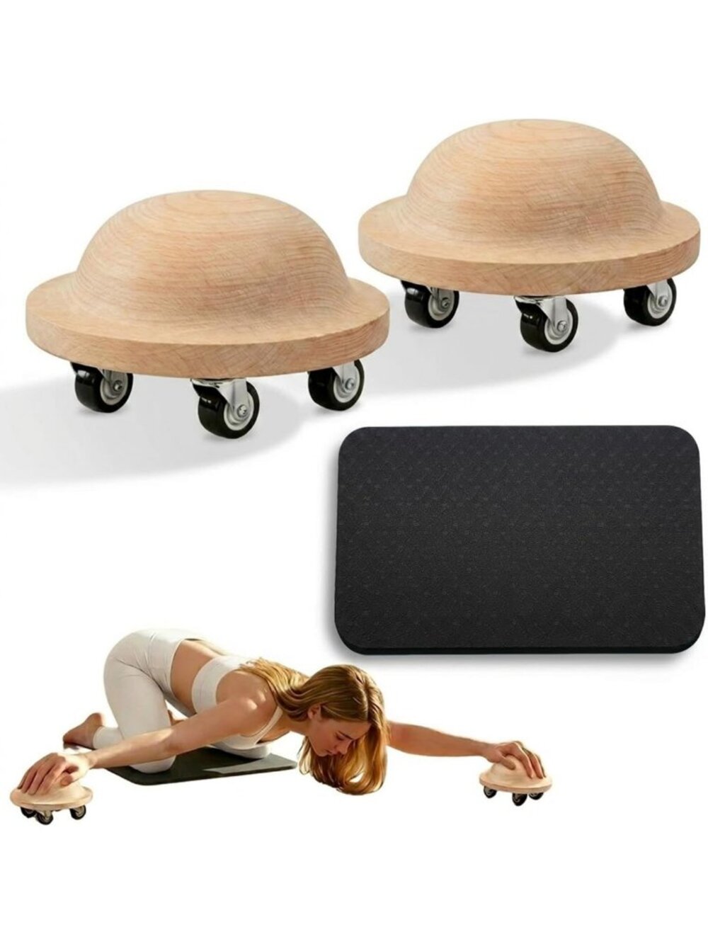 Core Roller Wheel Kit for Pilates | Wooden Abs Slider & Knee Pad for Home